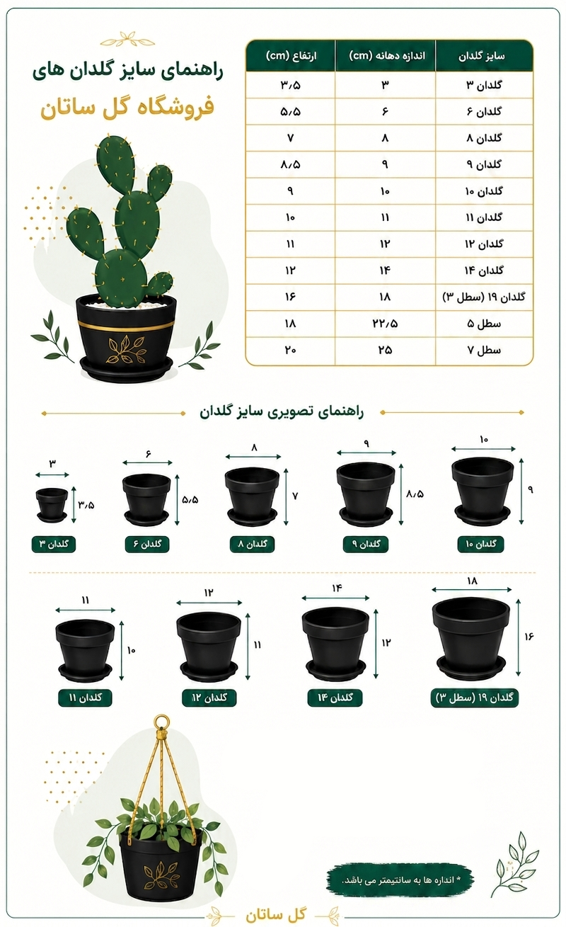 راهنمای سایز گلدان